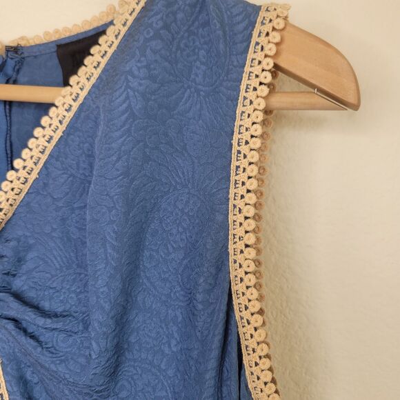 Anna Sui Blue 100% Silk Fit And Flare Tunic Tank Top Crochet Lining Size Small - Picture 11 of 16